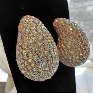 Elegant Silver Crystal Earrings Iridescent Tear drop